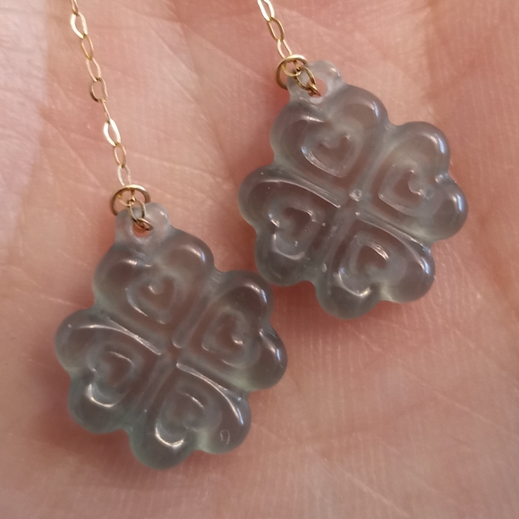 SOLD 18K Solid Gold Burmese Jadeite Jade Earrings - Picture 2 of 8